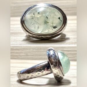 Vintage Handmade Sundance India Textured Sterling Silver Prehnite Ring, Size 6